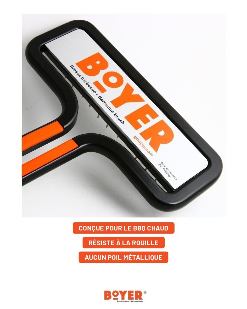 Tête de la brosse Boyer : conçue pour le BBQ chaud, résiste à la rouille, aucun poil métallique